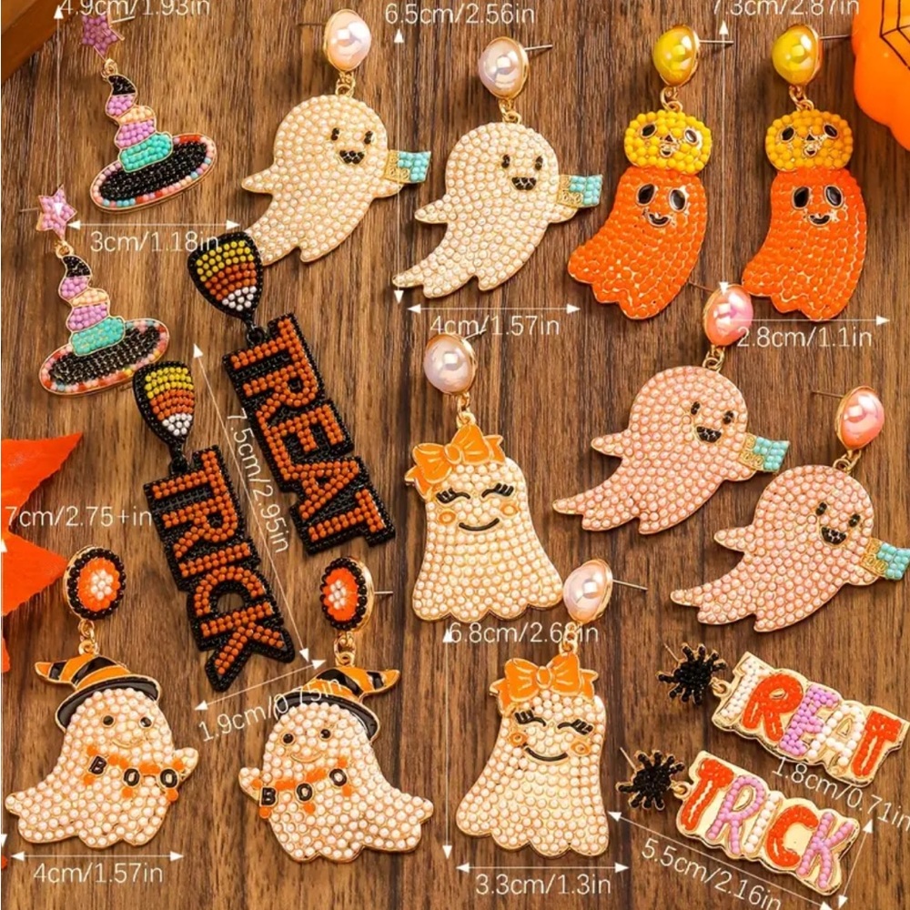 Beaded Halloween Ghost Dangle Earrings - Picture 2 of 2